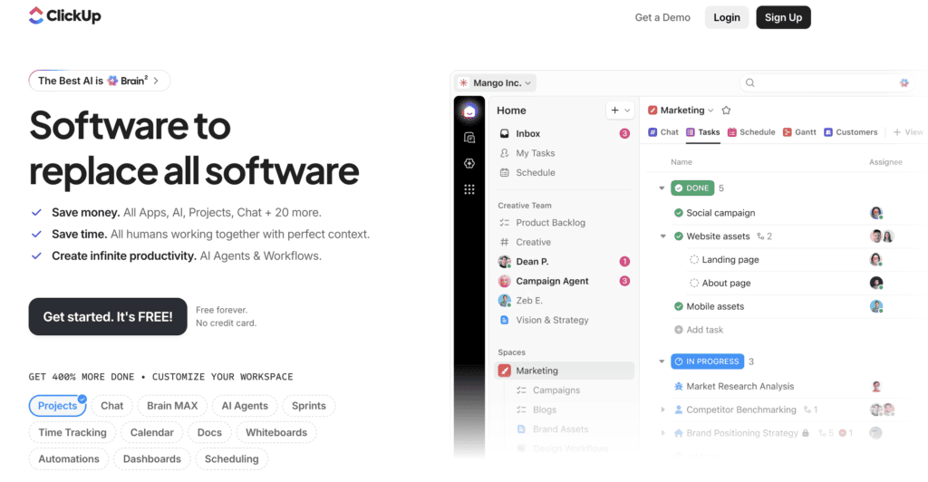 ClickUp homepage screenshot