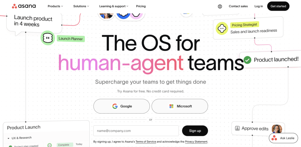 Asana homepage screenshot