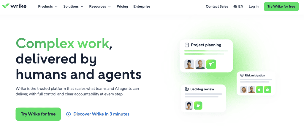 Wrike homepage screenshot