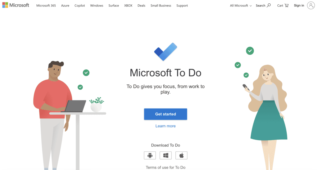 Microsoft To Do homepage screenshot