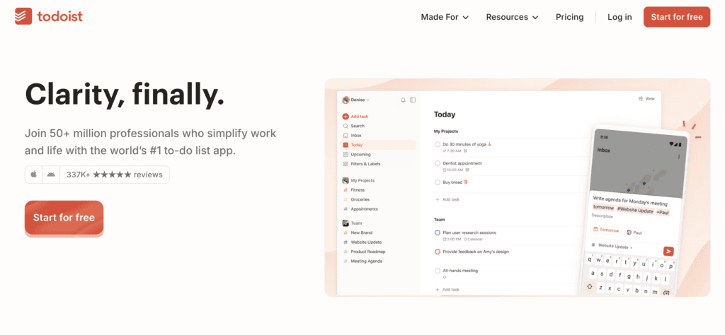 Todoist homepage screenshot