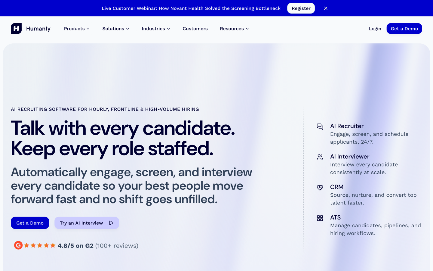 Humanly homepage screenshot