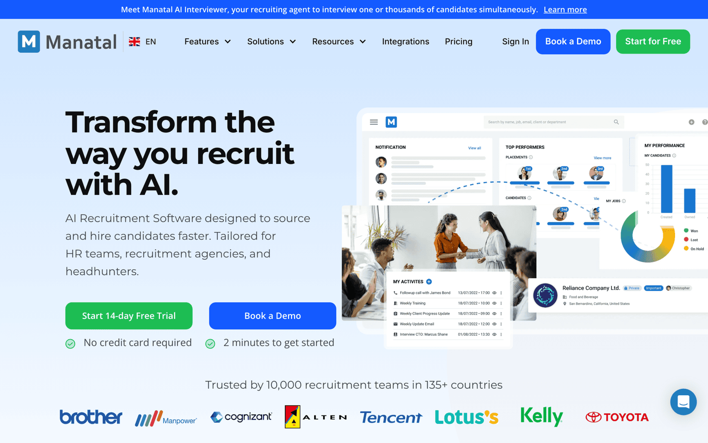 Manatal homepage screenshot