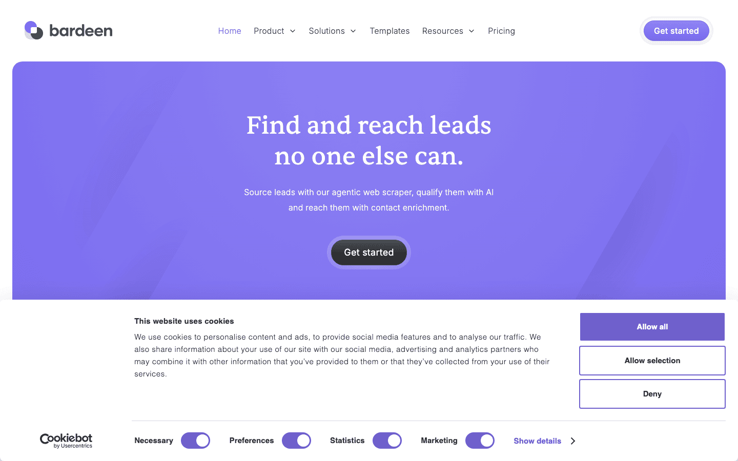 Bardeen homepage screenshot