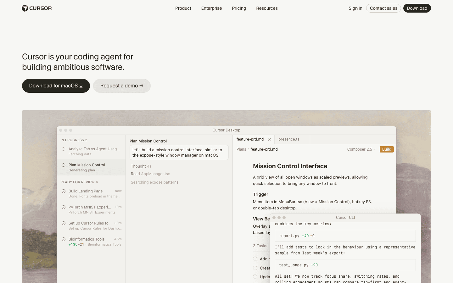Cursor homepage screenshot