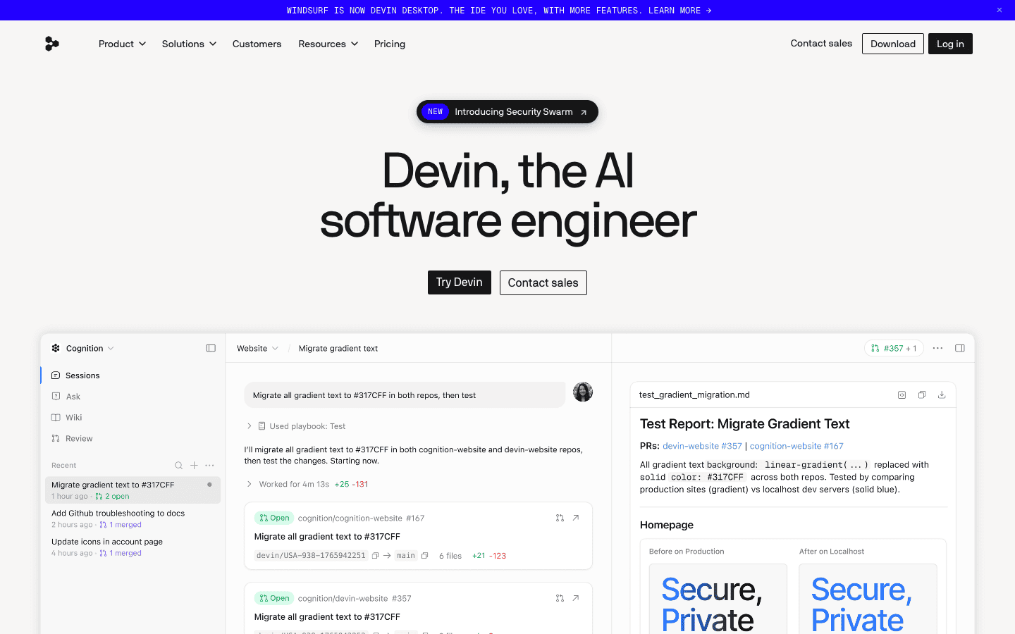 Devin homepage screenshot
