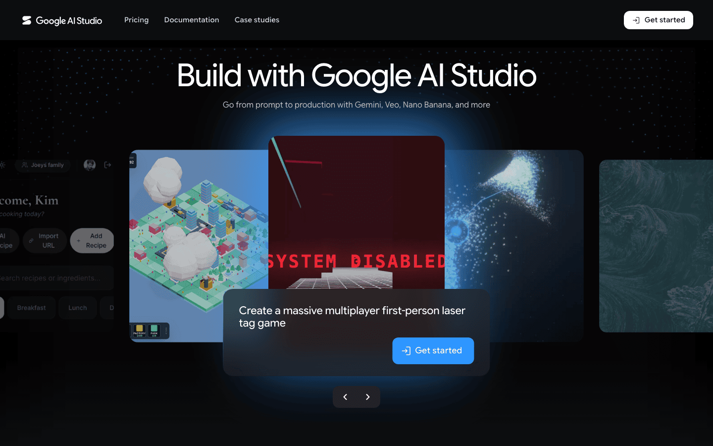Google AI Studio homepage screenshot