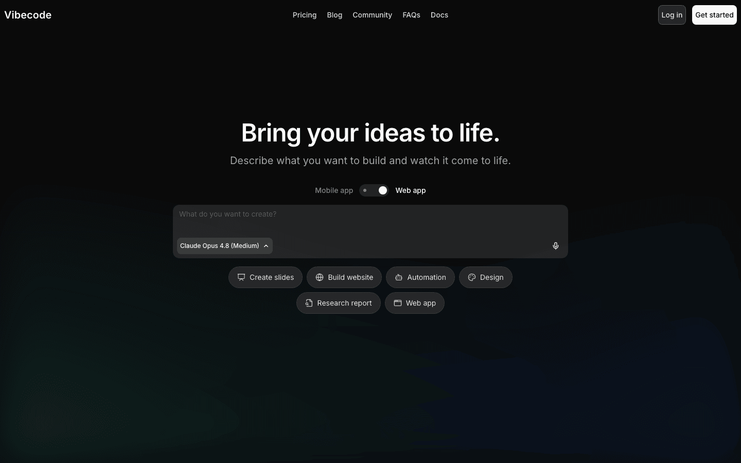 Vibecode homepage screenshot