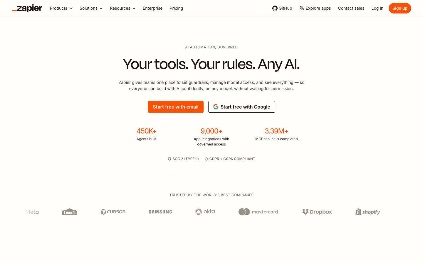 Zapier homepage screenshot